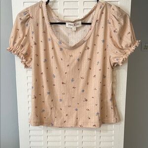 Pink Rose Women's Size Large Cropped Shirt - Light Pink with Floral Accents